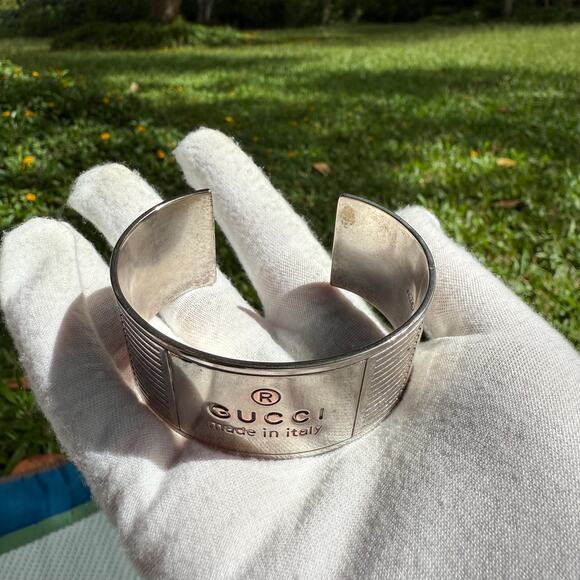 Vintage Gucci Cuff Bracelet 925 Sterling Made in Italy Authentic 56 grams - Picture 9 of 10